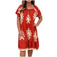 thumbnail image 2 of Ayolanni Women's Holiday Party Dresses Red Boho Short Sleeve Midi Dresses Young Adult Dresses Women S, 2 of 6
