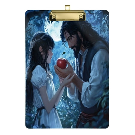 Wobogo Couple Sharing Apples Together Acrylic A4 Clipboards Gold Clip Stardard Size 9×12.5in Office Decorative for Students Workers