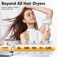 thumbnail image 5 of Secador de pelo profesional de alta velocidad de 160.000 RPM, 500 millones de iones negativos, secado rápido, silencioso, termorregulador, de viaje, con difusor y boquilla magnéticos, color blanco., 5 of 5
