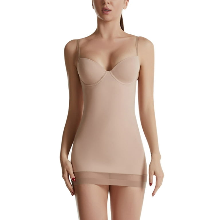 CLZOUD Bra and Panty Set Combo and Hot Beige Polyester,Spandex Women S  Tulle Hemline Full Slip Shapewear Stretchy Bodysuit Body Shaper With Built  In