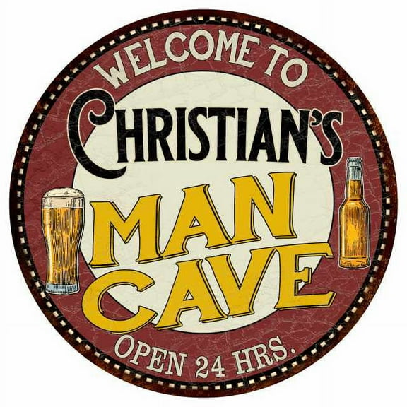 Christian's Man Cave 14" Round Metal Sign Kitchen Bar Wall Decor 100140035490