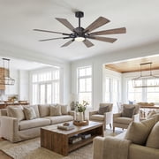 Parrot Uncle 60 Farmhouse Windmill LED Ceiling Fan with Lights and Remote, 8-Blade Reversible Rustic Large Ceiling Fan for Living Room, Bronze