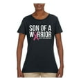 thumbnail image 2 of Wild Bobby Son of A Warrior Breast Cancer Ribbon Breast Cancer Awareness Women Graphic Tee, Black, Small, 2 of 6