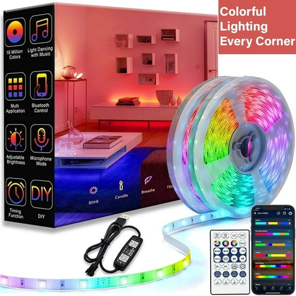 XIBUZZ RGB LED Strip Lights, 16.4ft Smart Lighting with Music Sync, Alexa & Google Assistant, App & Remote Control