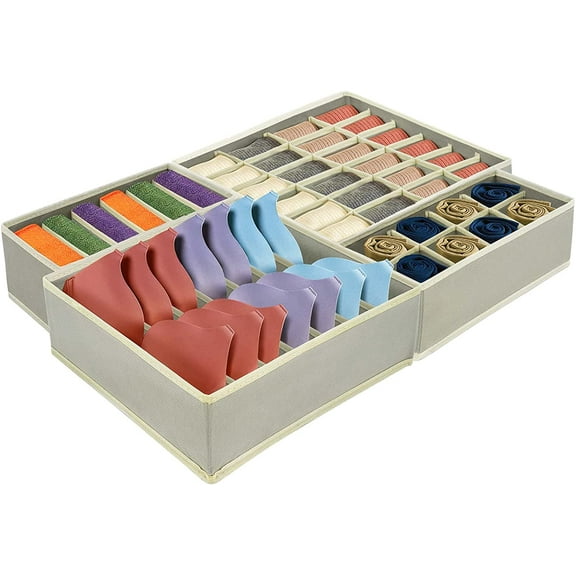 Underwear Organizer, 4 PCs Foldable Closet Dresser Drawer Organizer for Clothes, Lingerie, Bra, Panty, Sock, Tie and Belt Storage (Light Grey)