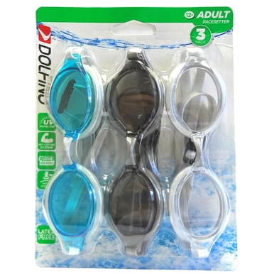 Dolfino Adult 12 Pacesetter 3 PK  Swim Goggles Aqua Smoke & Clear Swimming Pool 