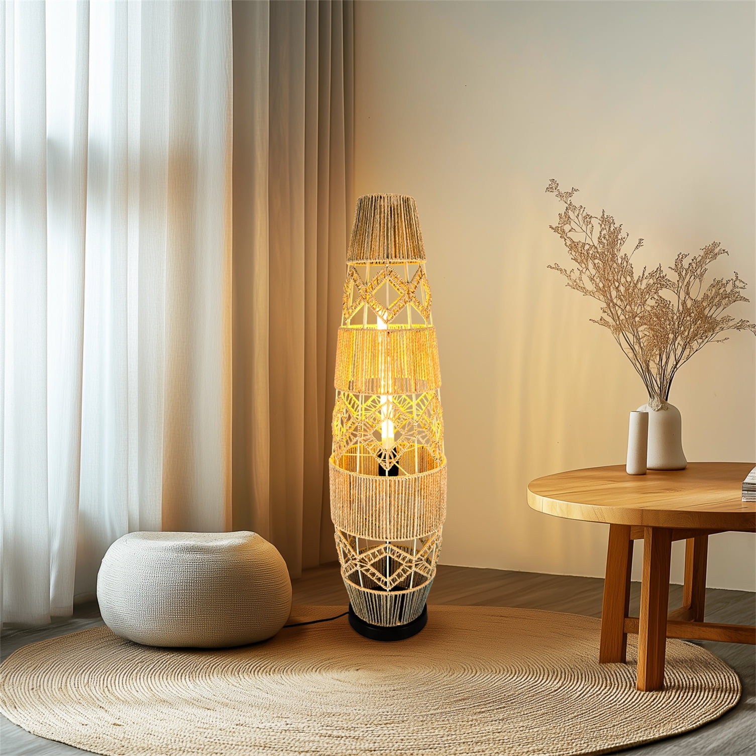 LUVODI 36.61 inch Standing Lamps 3 Color Temperatures Woven Wicker Boho Lantern Bedside Floor Lamp with Foot Switch
