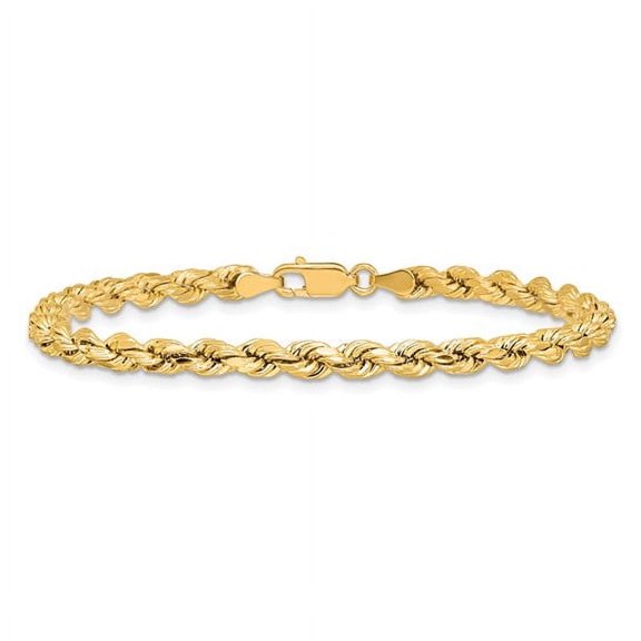 Auriga Fine Jewelry 14K Yellow Gold 4mm Semi-Solid Rope Chain Bracelet 7 inch for Women