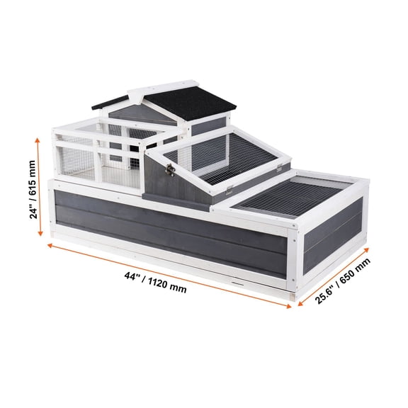 3-Room Tortoise House,Tortoise Habitat with Balcony&2 Stories,Wooden Tortoise Enclosure Indoor&Outdoor with Ramp,Tray,Openable Roof,Large Reptile Cage,44"x25.6"x 24"