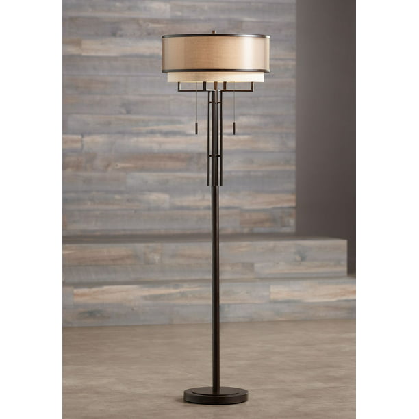 Franklin Iron Works Modern Floor Lamp, 72 75 In Bronze Floor Lamp With White Alabaster Shade