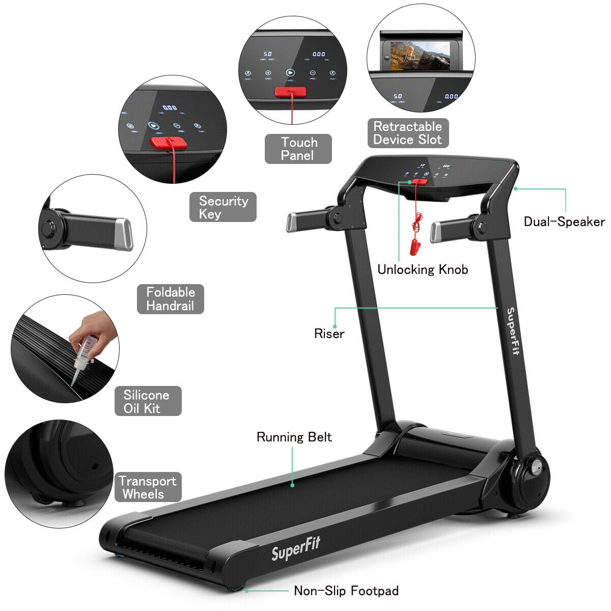 Costway 3HP Folding Electric Treadmill Running Machine w/  Speaker