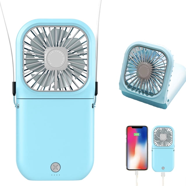 Ventilador de Mano Portátil, Mini Ventilador Recargable con 3 Velocidades,Ventilador de Escritorio por USB 3000 mAh, para Oficina, Hogar, Al Aire Libre (Plástico, Azul Ligero)
