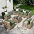 thumbnail image 4 of POTEBAN 7 Pieces Outdoor Patio Furniture Set, Grey Rattan Wicker Outdoor Conversation Sectional Sofa Set with Cushions for Backyard, Green, 4 of 9
