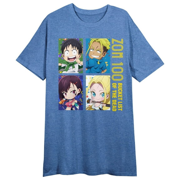 ZOM 100: Bucket List of the Dead Characters Women's Royal Blue Short Sleeve Sleep Shirt-Medium