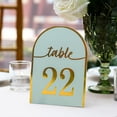 thumbnail image 2 of Efavormart 25 Pack Dusty Blue Arch Wedding Table Numbers with Metallic Gold Foil 1-25 Numbers Print, Free Standing Double Sided Paper Table Tent Sign Cards - 7", 2 of 5