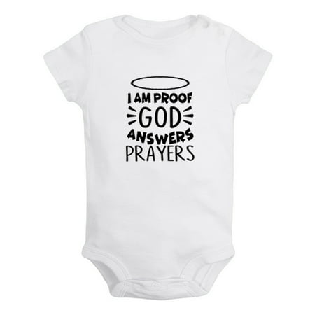 

I am Proof God Answers Prayers Funny Rompers For Babies Newborn Baby Unisex Bodysuits Infant Jumpsuits Toddler 0-24 Months Kids One-Piece Oufits (White 12-18 Months)