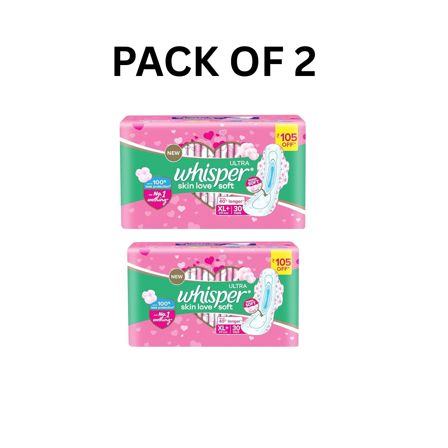Whisper Ultra Soft Sanitary Pads for Women, XL , Pack of 30 Napkins PACK OF 2