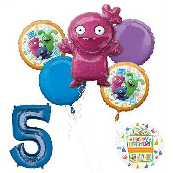 Ugly Dolls 5th Birthday Party Supplies 34" Blue Number 5 Balloon Bouquet Decorations