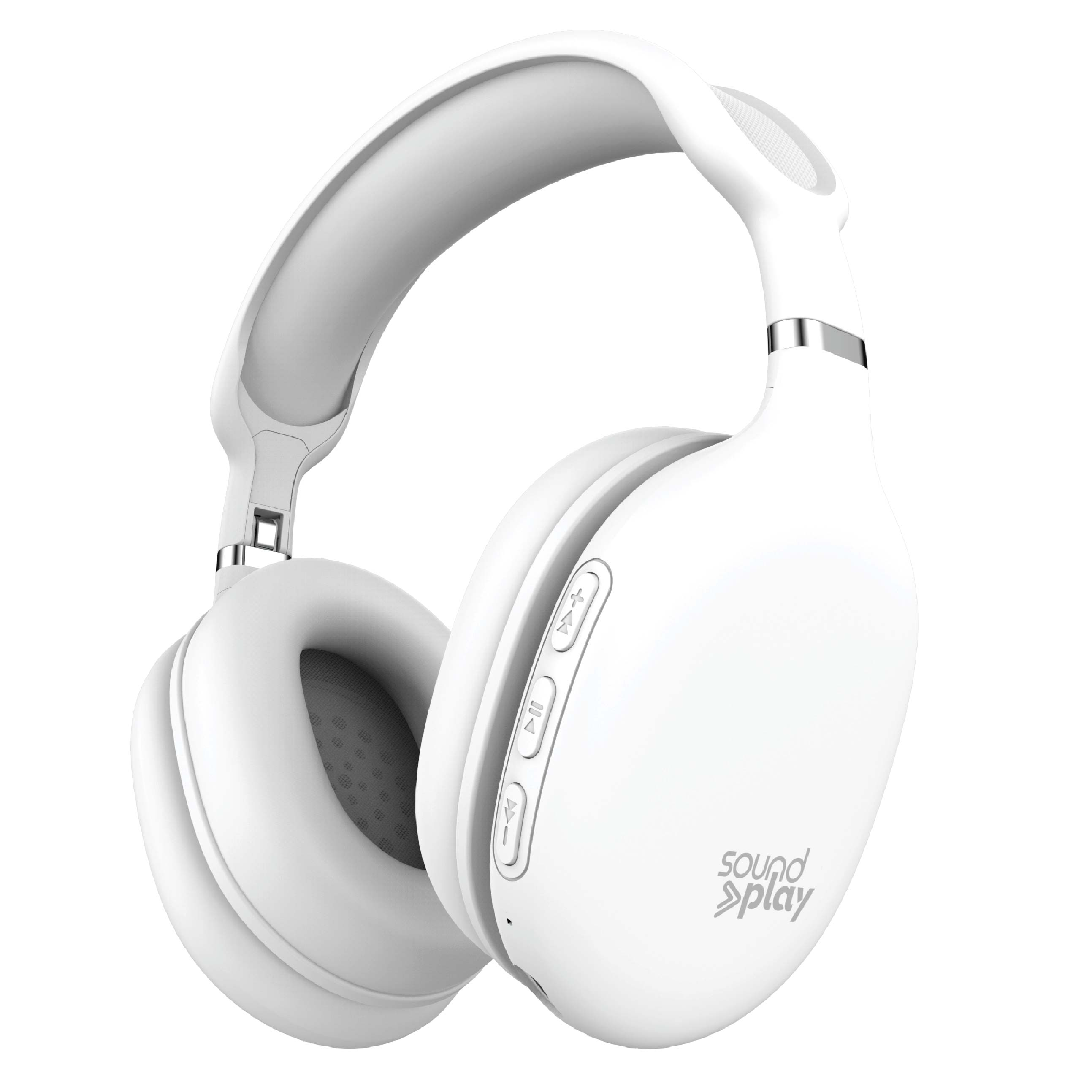 SoundPlay Foldable Wireless Headphones, Bluetooth Over-Ear Headset with Built-in Mic, White