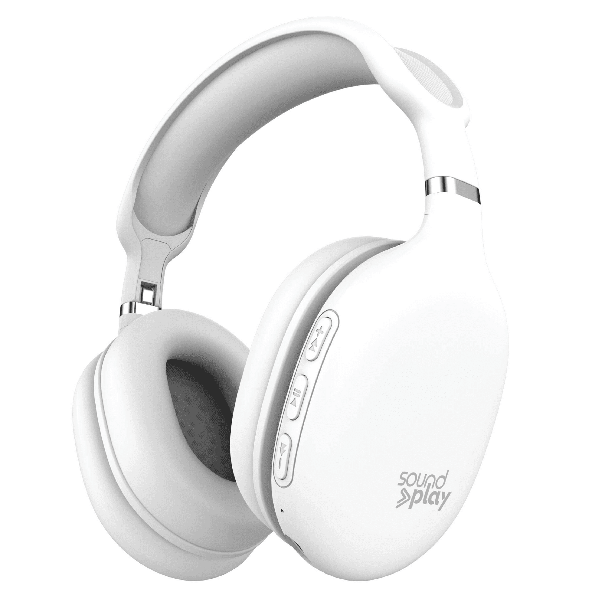 SoundPlay Foldable Wireless Headphones, Bluetooth Over-Ear Headset with Built-in Mic, White
