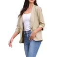 thumbnail image 4 of Blazer de oficina INSPIRE CHIC para mujer con cuello chal, mangas 3/4 arrugadas, blazer de traje elegante, talla XS, color caqui, 4 of 6