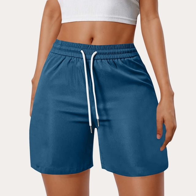 Karight Bermuda Shorts for Women 6'' Wide Leg Athletic Drawstring Summer Knee Length Gym Workout Yoga Shorts with Pockets