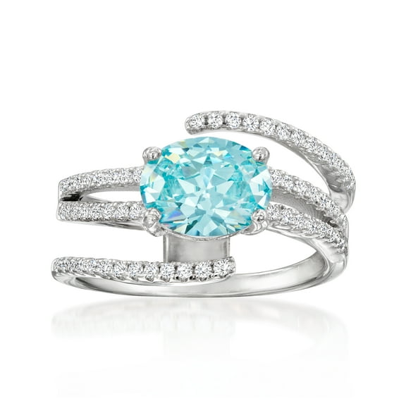 Ross-Simons 2.00 Carat Simulated Aquamarine Spiral Ring With .30 ct. t.w. Czs in Sterling Silver, Women's, Adult