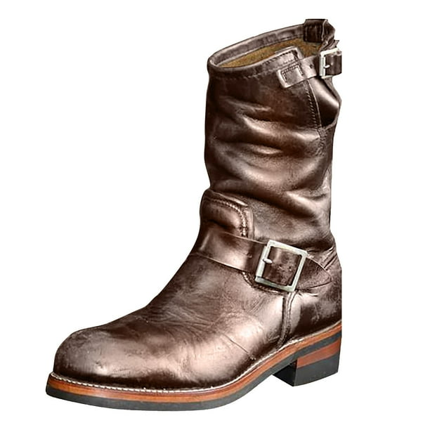 Supbessel Half Boots Men Leather Round Head Middle Top Cowhide