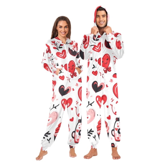 Icon Valentine's Day Style Adult onesie Pajamas, Crystal Velvet Ultra Soft Warm Jumpsuit for Men and Women