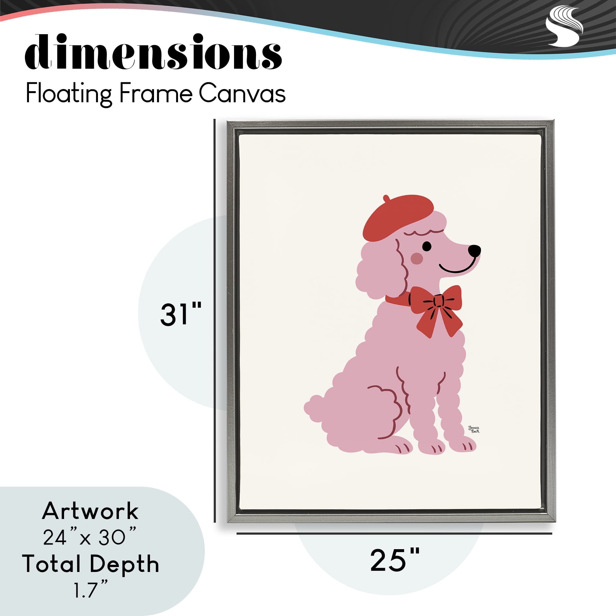 French Poodle in Beret Gray Framed Floater Canvas Wall Art, design by Jessica Beck