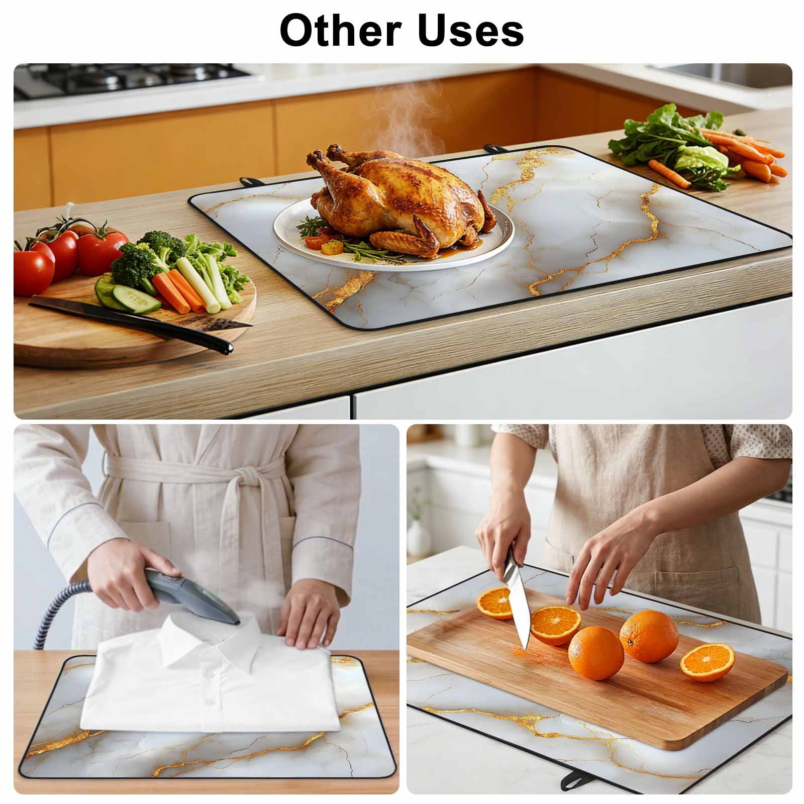 Marble Grey Stove Top Cover for Electric Stove, Heat-proof & Non Slip Glass Top Stove Cover Protector, Gold Texture Modern Crack Scenery Kitchen Flat Cooktop Rubber Mat 24x21 Inches