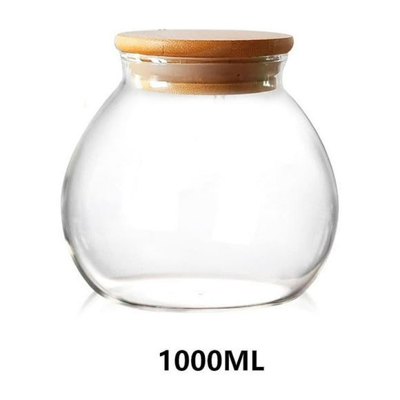 Maoww Storage Jar Glasses Large Round Modern Simple Holiday Fund Well Sealed Locker Premium Material Comfortable to Hold Tea Snacks Bamboo Cover 1000ml