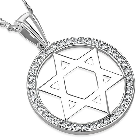 925 Sterling Silver CZ Jewish Star of David Mens Pendant Necklace, 22"