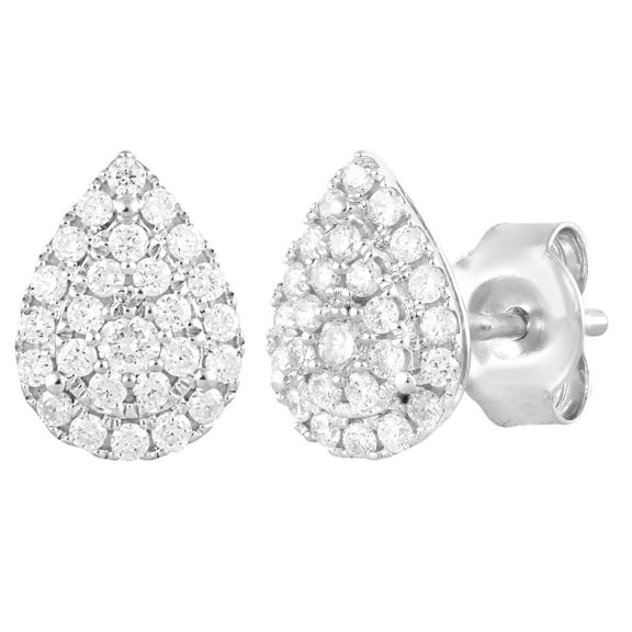Unique Moments 1/3 Ct Round Lab Grown Pear Shape Stud Earring in Silver for Women (H-I, SI-I1)