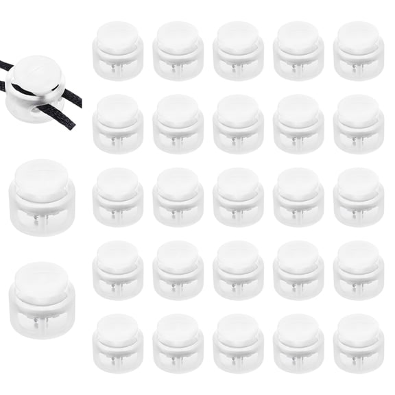Uxcell 25 Pcs Plastic Spring Cord Lock, Double-Hole Slider Toggles Clip End Stopper Round  Fastener, Transparent   White