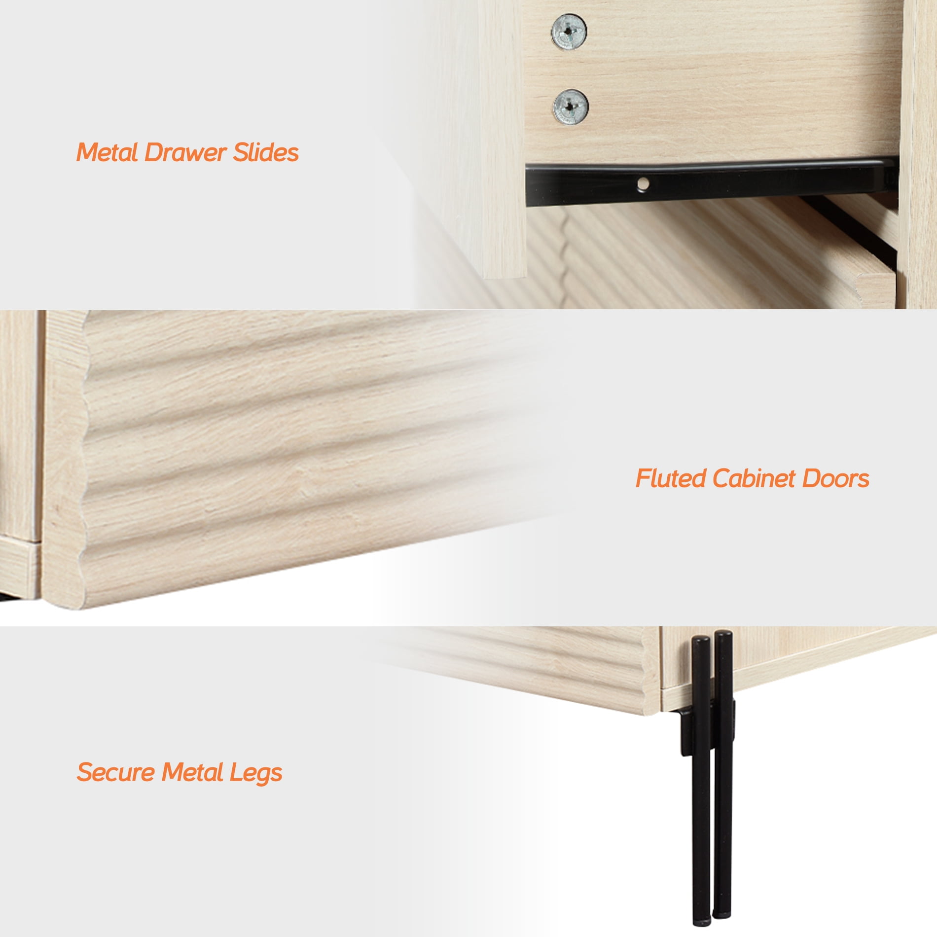 Minimalist 6-Drawer 47.2" W Rectangular Dresser With Reeded Details And Double-Stick Leg Design