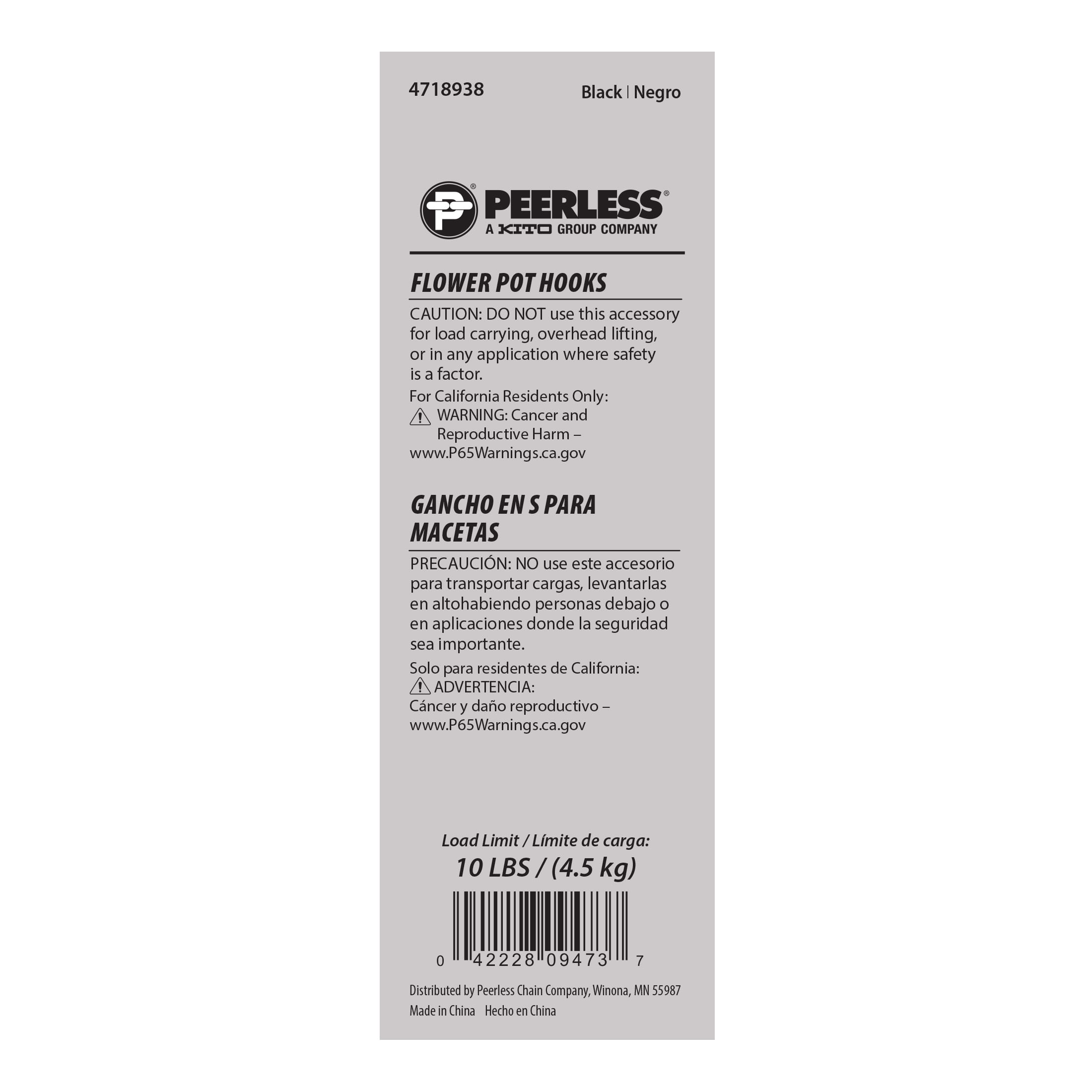 Black Flower Pot S-Hook, 4 Count, Peerless Chain Company, #4718938