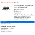 thumbnail image 2 of Front Brake Pad Set - Compatible with 2015 - 2017 Chrysler 200 2016, 2 of 2