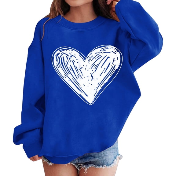 Mercatoo Teen Girls Oversized Pullover Sweatshirts Cute Heart Graphic Crew Neck Sweatshirts Kids Cotton Loose Long Sleeve Sweater