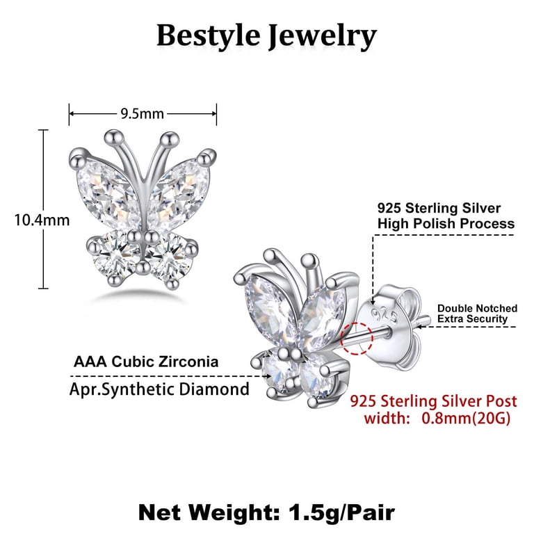 Bestyle Butterfly Stud Earrings, Sterling Silver photo 7