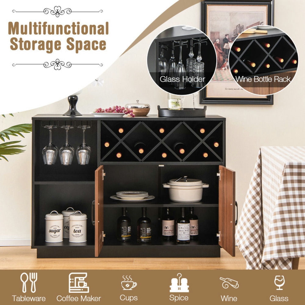 Finihen Kitchen Storage Cabinet, Buffet Sideboard, Industrial Sideboard Cabinet with Removable Wine Rack and Glass Holder, for Dining Room, Kitchen, Living Room, Black & Brown Finihen Kitchen Storage Cabinet, Buffet Sideboard, Industrial Sideboard Cabinet with Removable Wine Rack and Glass Holder, for Dining Room, Kitchen, Living Room, Black & Brown