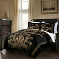 thumbnail image 2 of Chezmoi Collection Valor 7-Piece Bed in a Bag Queen, Black/Gold Luxury Jacquard Floral Comforter with Sheets Set for All Season, 2 of 9