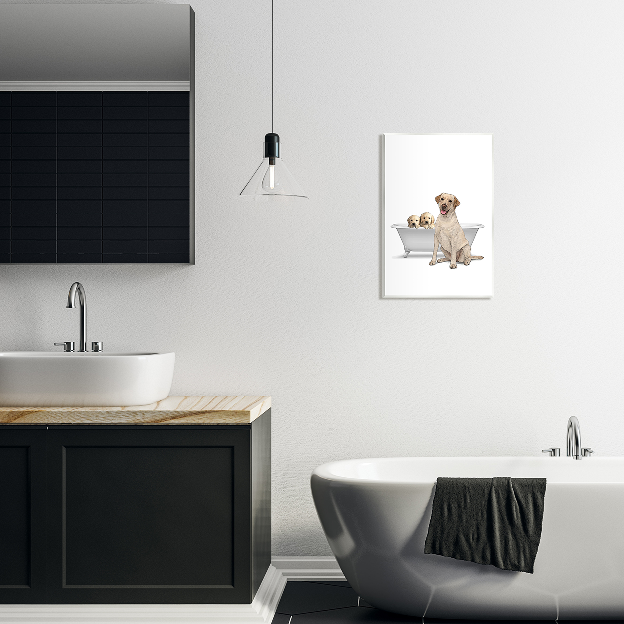 Stupell Industries Retriever Puppies Bathroom Tub Animals & Insects Painting Unframed Art Print Wall Art