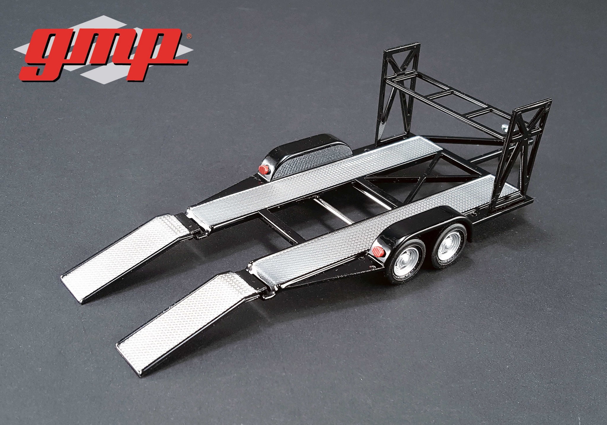 Tandem Car Trailer with Tire Rack Black For 1/43 Scale