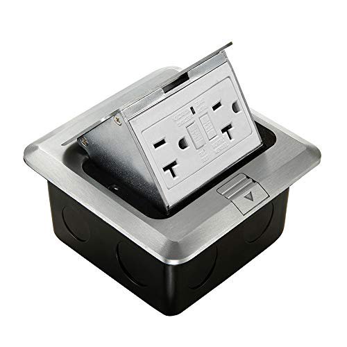 Prise Électrique de Sol Pop-Up pour Comptoir de Cuisine Couvercle de Boîte à Réceptacle Pop-Out avec Prise Étanche 20A Argent