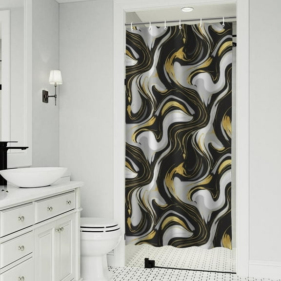 Black White Gold Marble Pattern Shower Curtain 36"x72" ,Bathroom Decorative Shower Curtains Set with 12 Hooks,Modern Waterproof Washable Shower Curtain