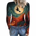 thumbnail image 4 of Akmaiox Halloween Long Sleeve Shirt for Women, Printed Crew Neck Slim Fitted Pullover Going Out Tops, Soft Knitted Holiday Base Layer Blouses, 4 of 6