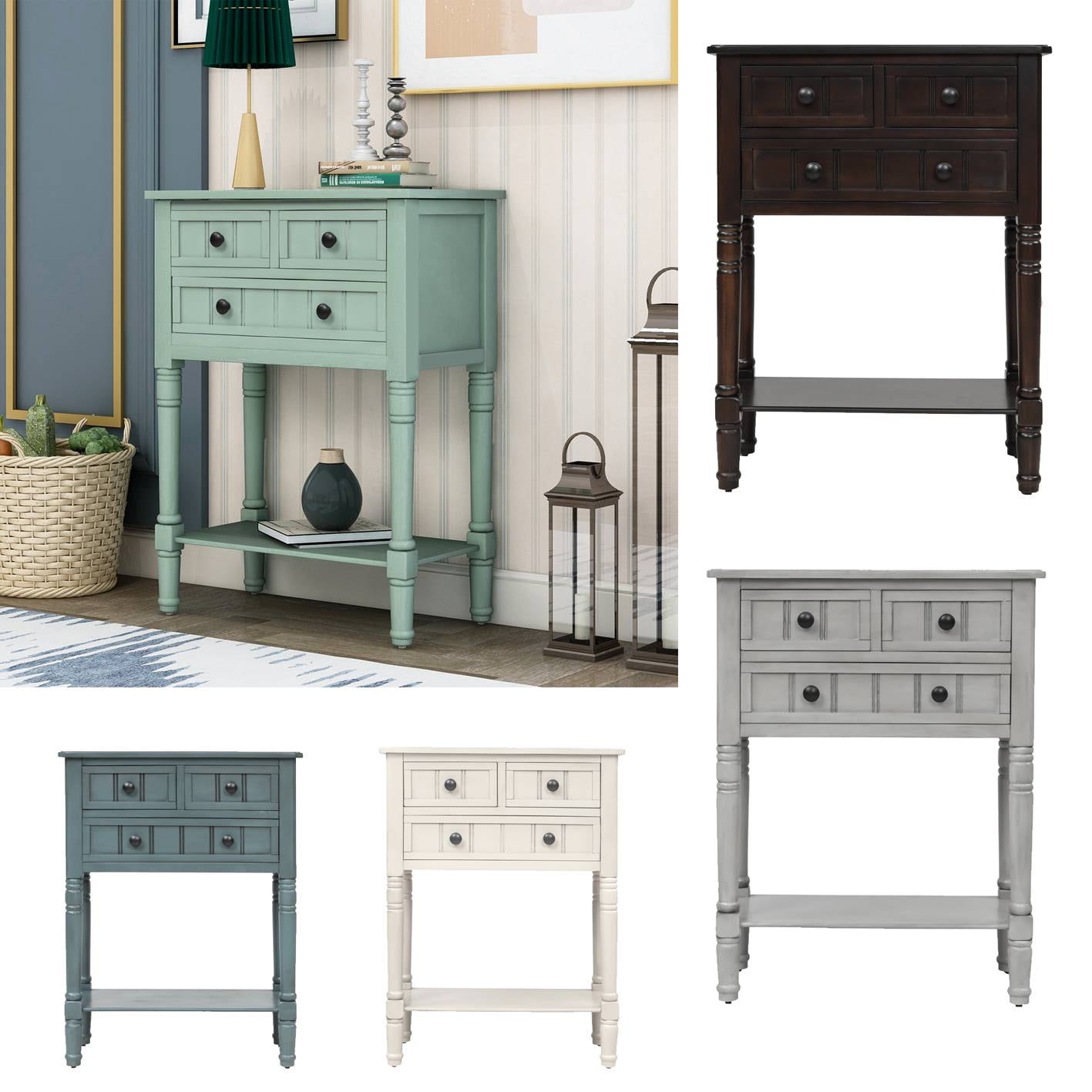 Narrow Console Table,Slim Sofa Table with Three Storage Drawers and ...