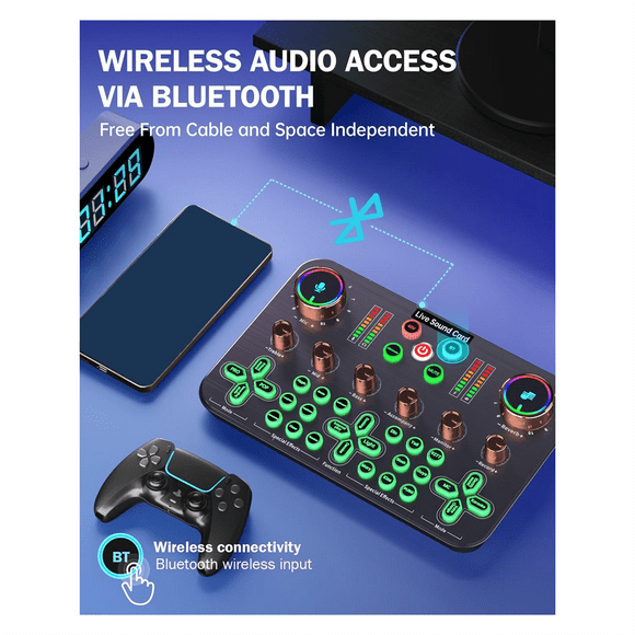 Gaming Audio Mixer, Streaming Audio Mixer, Audio Interface Sound Card for Live Streaming, Podcast Recording, PC, Guitar