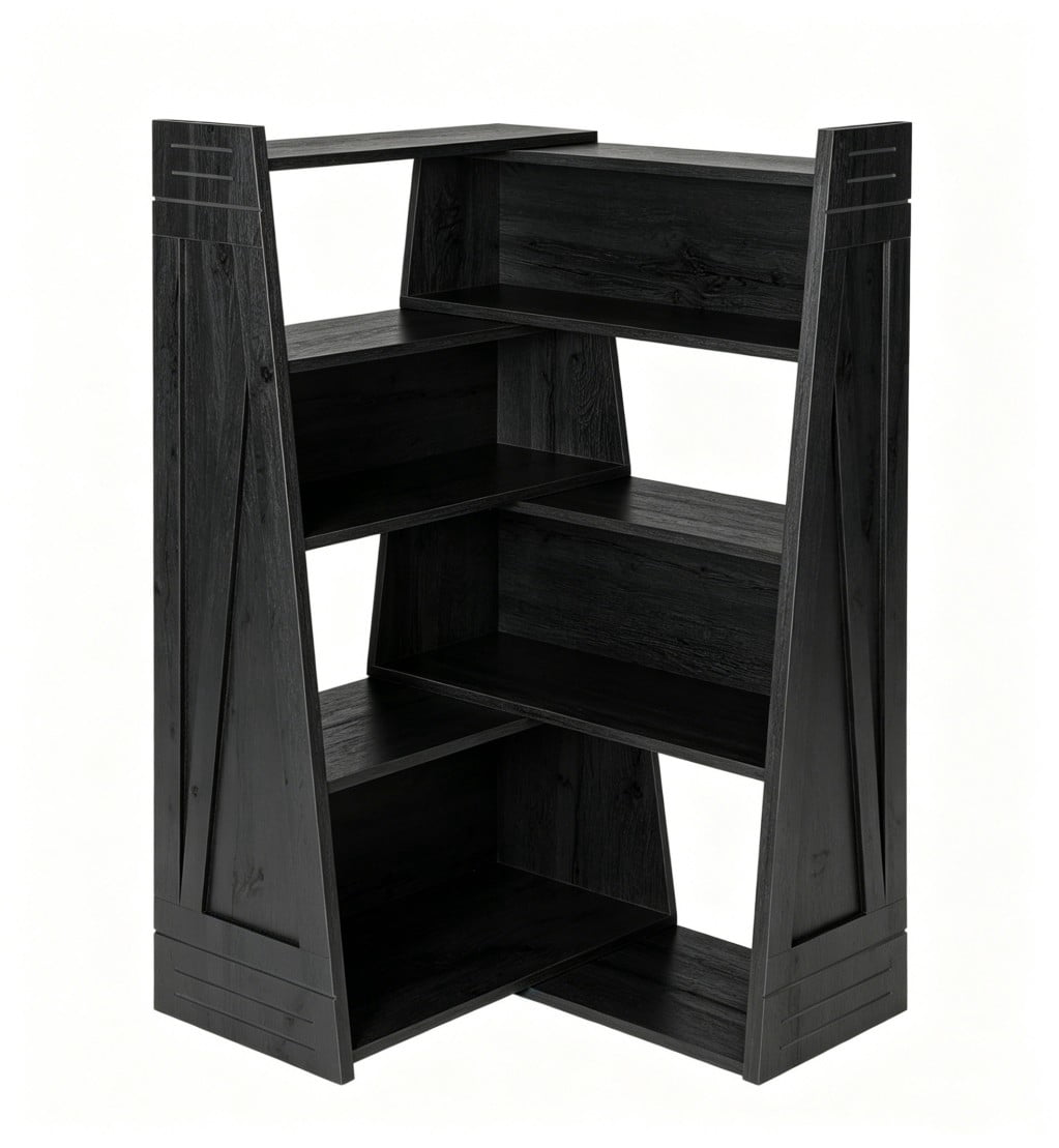 Expandable Bookshelf, 4-Tier 2-Piece L-Shaped Adjustable Bookcase, Up to 47" Wide Modular Storage Shelf for Wall Corners, Living Room, Bedroom & Small Spaces, Black